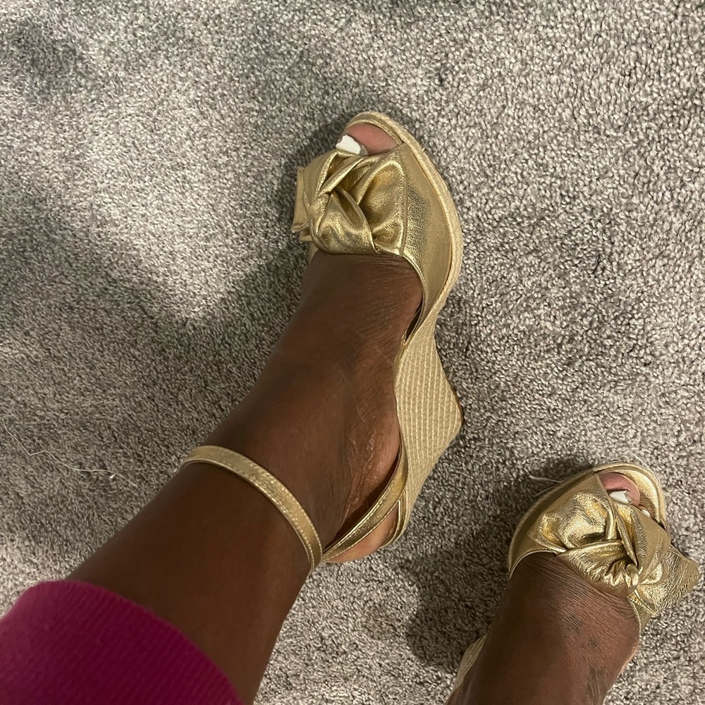 Gold Metallic and woven Wedges